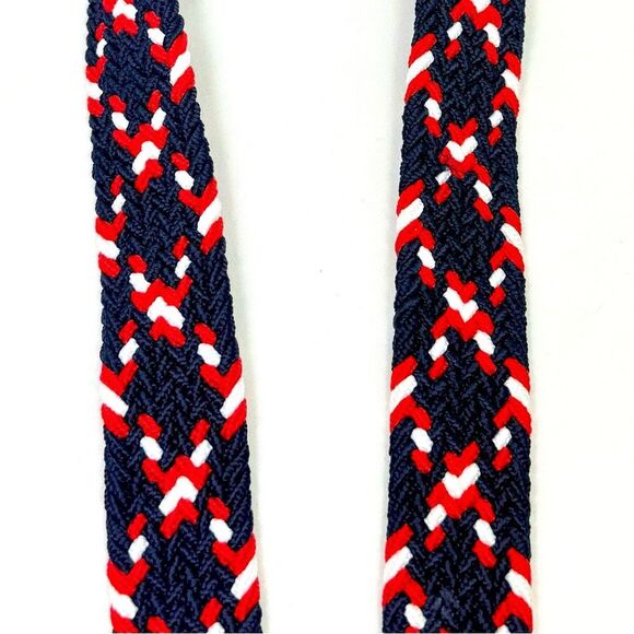 Dibi Red Blue White Woven Leather Tip D Buckle Stretch Nautical Coastal Belt - Picture 9 of 12